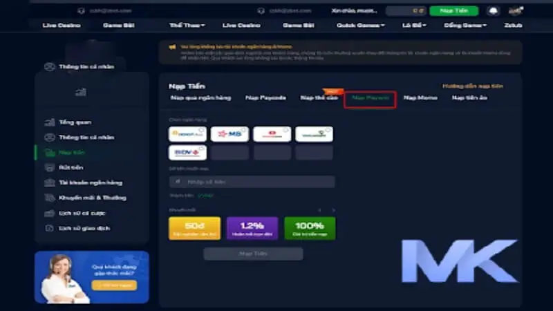 Những điều kiện cần đáp ứng khi nạp tiền tại MK